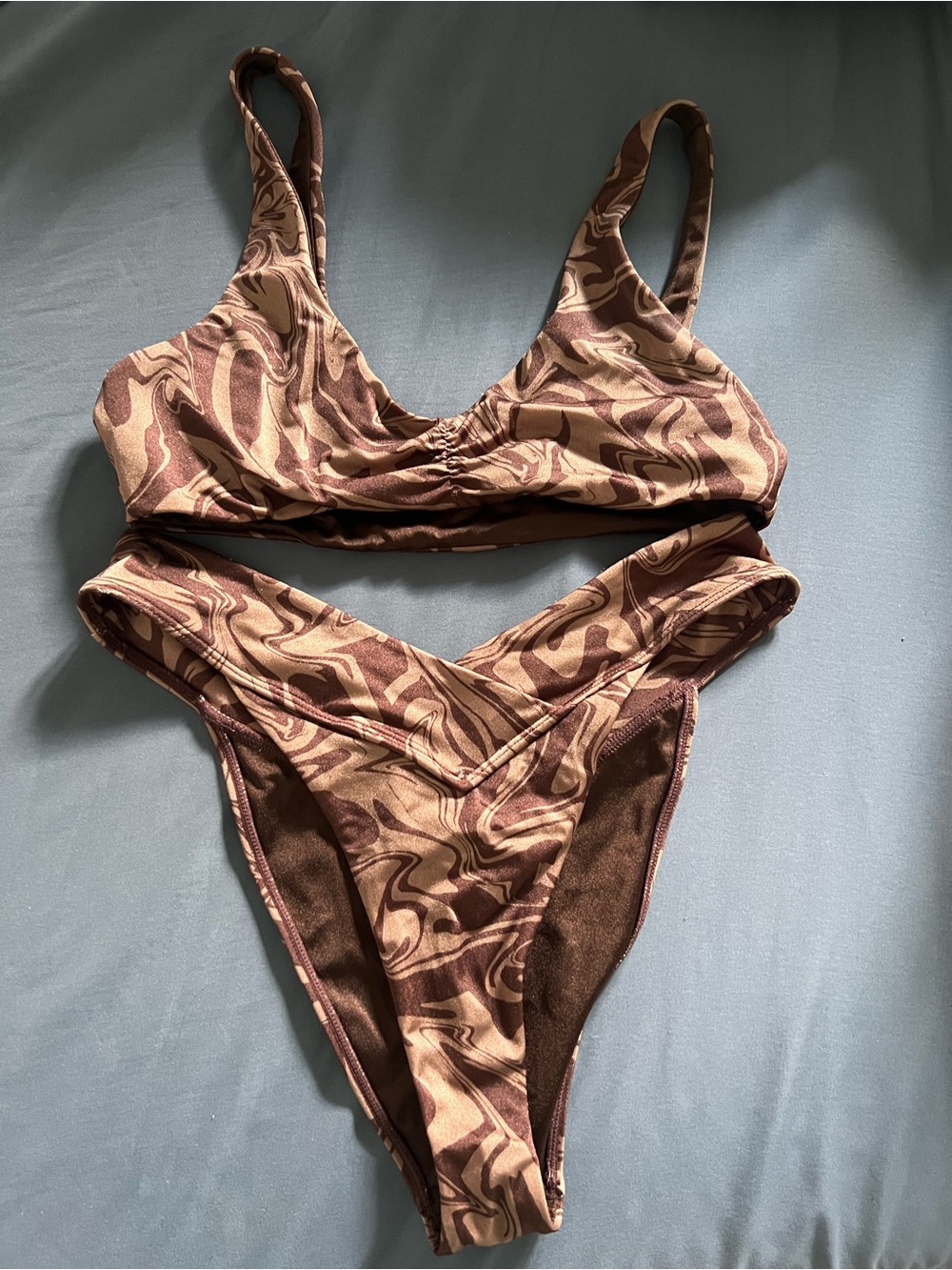 PacSun Brown Marble-Print Bikini Set